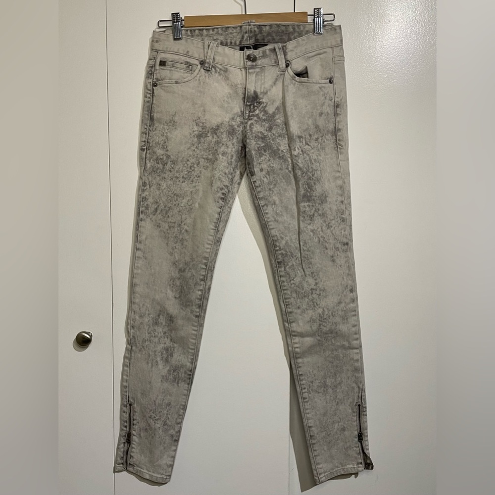 Armani Exchange light grey acid wash jeans with zip ankle